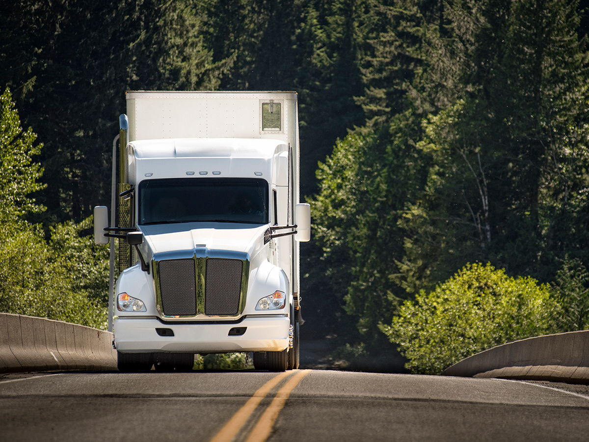 Delivery truck delivering parcels as part of the domestic freight shipping process